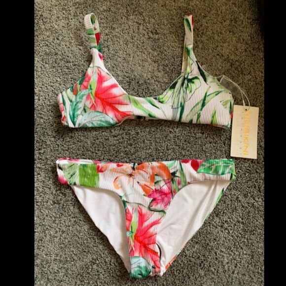 NWT TiniBikini ribbed tropical swimsuit. Small - Picture 1 of 2